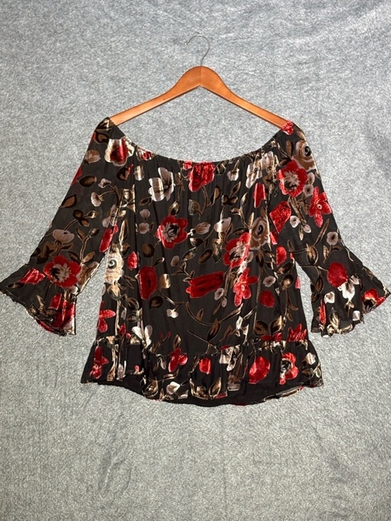 Anthropologie Tops - Isla Maude top womens M black/red velvet burnout blousy fairy grunge Whimsigoth